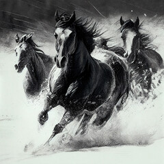 dynamic horses galloping through the wilderness