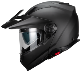 casco motociclista abatible doble propósito enduro motocross negro mate de perfil