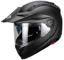 casco motociclista abatible doble propósito enduro motocross negro mate casi de perfil