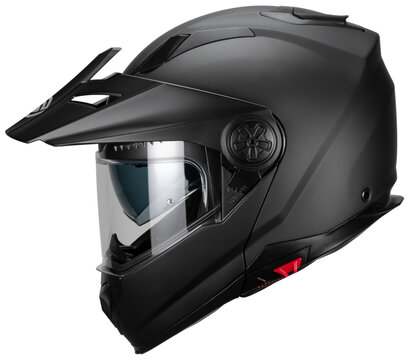 casco motociclista abatible doble prop&oacute;sito enduro motocross negro mate de perfil