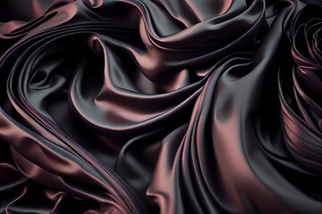 Obraz premium Black silk fabric surface abstract background. Decorative fashion cloth texture closeup, detailed smooth textile. Natural material Black silk fabric pattern.