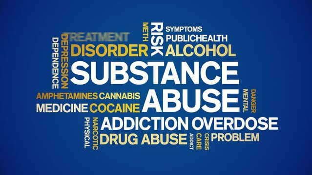 Substance Abuse animated tag word cloud;text design animation kinetic typography seamless loop.