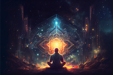 Illustration of spiritual awakening enlightenment meditation. Generative AI