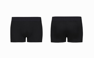Ghost mannequin, Black men's classic boxer briefs isolated on white background. Male cotton underwear cutout, Man fabric voluminous trunks underpants close up, mock up, template, flat lay photo