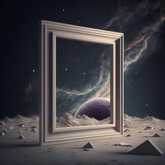 Surreal Painting of the space and a frame