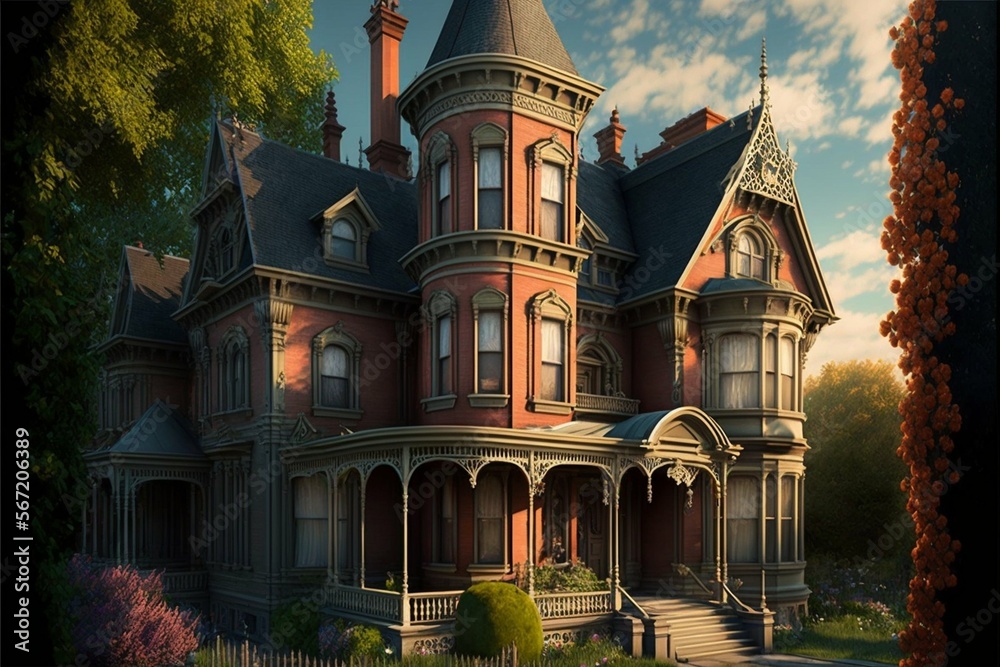 Wall mural victorian house with tower