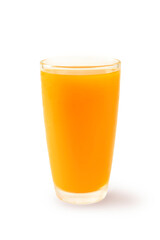 Glass of orange juice on white background.