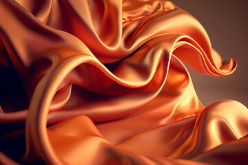 Plakat Orange silk fabric surface abstract background. Decorative fashion cloth texture closeup, detailed smooth textile. Natural material Orange silk fabric pattern.
