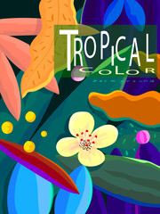 Tropical, flower and leaves nature background vector illustration. Modern design for banner,postcard, poster, cover.
