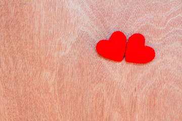 Blur hearts on wood background. concept day of love