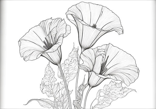 Poppy Flowers - Coloring Book Page For Adults And Kids - Generative AI	