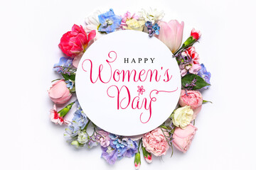 Fototapeta na wymiar Beautiful greeting card for International Women's Day with spring flowers