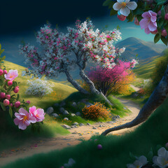 Illustration of the spring landscape