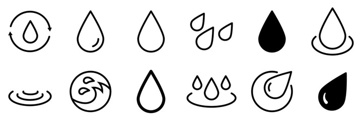 Conjunto de iconos de gota de agua. Ilustración vectorial