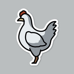 chicken animal, editable cartoon style sticker vector