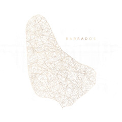 Low poly map of Barbados. Gold polygonal wireframe. Glittering vector with gold particles on white background. Vector illustration eps 10.