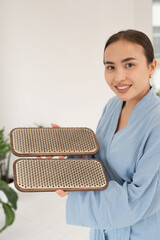 Portrait of asian woman with sadhu boards. 