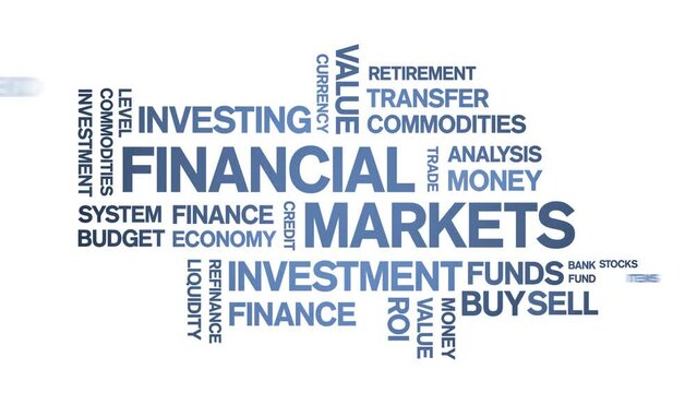 4k Financial Markets Animated Tag Word Cloud;Text Design Animation typography seamless loop.