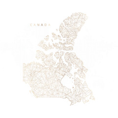 Low poly map of Canada. Gold polygonal wireframe. Glittering vector with gold particles on white background. Vector illustration eps 10.