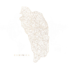 Low poly map of Dominica. Gold polygonal wireframe. Glittering vector with gold particles on white background. Vector illustration eps 10.