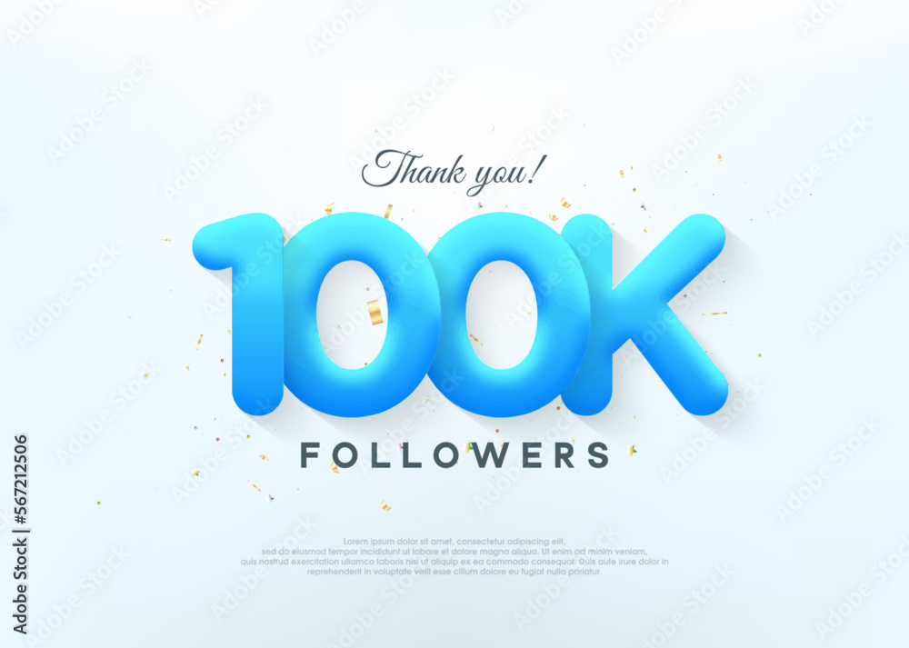 Sticker thank you 100k followers, with blue balloons numbers. premium vector for poster, banner, celebration - Stickers