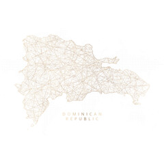 Low poly map of Dominican Republic. Gold polygonal wireframe. Glittering vector with gold particles on white background. Vector illustration eps 10.