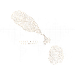 Low poly map of Saint Kitts and Nevis. Gold polygonal wireframe. Glittering vector with gold particles on white background. Vector illustration eps 10.