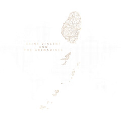 Low poly map of Saint Vincent and the Grenadines. Gold polygonal wireframe. Glittering vector with gold particles on white background. Vector illustration eps 10.