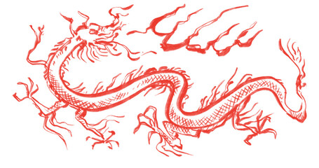 Chinese dragon mythic animal ink caligraph hand painting artistic banner background