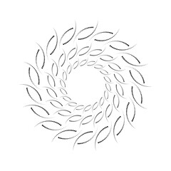 Black curvy halftone doted lines in circle form. Segmented circle. Helix. Geometric art. Circular shape. Trendy design element for border frame, round logo, tattoo, sign, symbol, web pages, prints