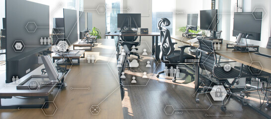 オフィスイメージ、ビジネス、コミュニケーション、ネットワーク、クラウド、DX（デジタルトランスフォーメーション）　