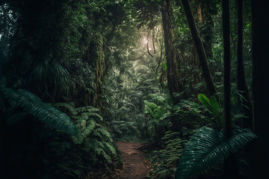 Beautiful amazonic tropical forest. Green Forest. Trees. Generative AI.