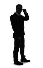 Silhouette of businessman with eyeglasses on white background