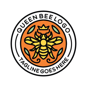 Queen Bee Logo Monoline Vintage Emblem Vector Design badge illustration Symbol Icon