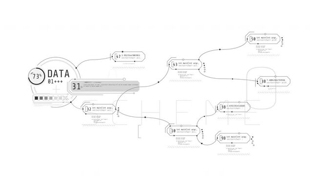 Abstract animated multi-component HUD diagram with infographics.