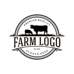 retro vintage, livestock farm logo design template vector	
