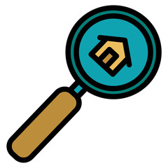 Magnifier and house filled line icon