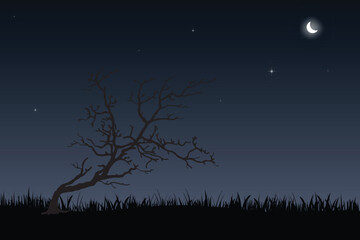 night sky with stars and moon. paper art style. Dreamy background with moon stars and clouds, abstract fantasy background. Half moon, stars and clouds on the dark night sky background.