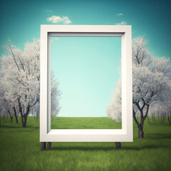 Empty frame in a spring environment to add text for social media