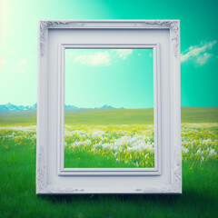 Empty frame in a spring environment to add text for social media