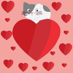special vector image of valentine heart with sweet cat