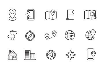 Set of location icons with linear style isolated on white background