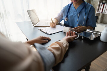 Home healthcare nurse, physical therapy with senior adult woman at home