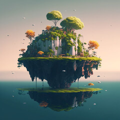 Surreal Illustration of a Flying Island