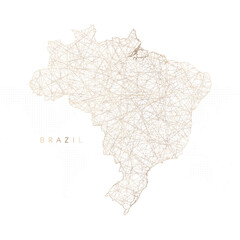 Low poly map of Brazil. Gold polygonal wireframe. Glittering vector with gold particles on white background. Vector illustration eps 10.