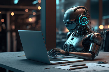 illustration of the robot with laptop