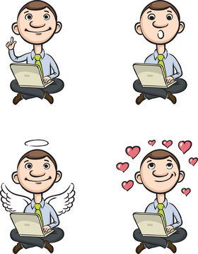 cartoon businessman on a cloud with laptop - PNG image with transparent background