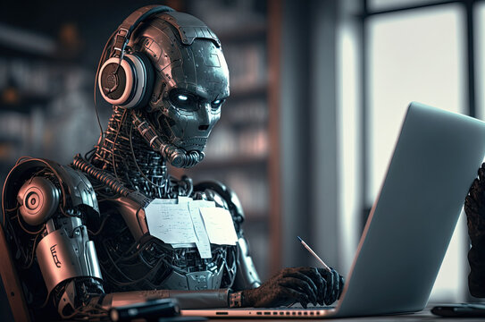 illustration of the robot with laptop