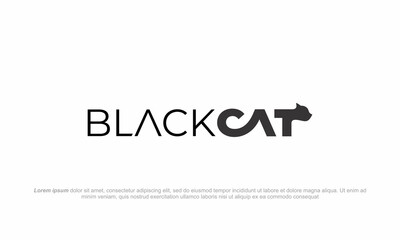 illustration vector graphic logo design. simple, modern lettering, wordmark,  logotype for black cat