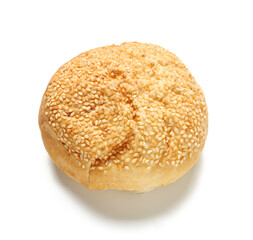 Delicious bun with sesame seeds isolated on white background